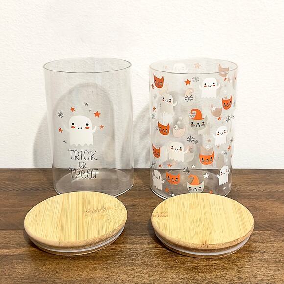 NEW: Gourmet Kitchen - Trick or Treat, Ghosts, Glass Containers with Bamboo Lids - Picture 2 of 5